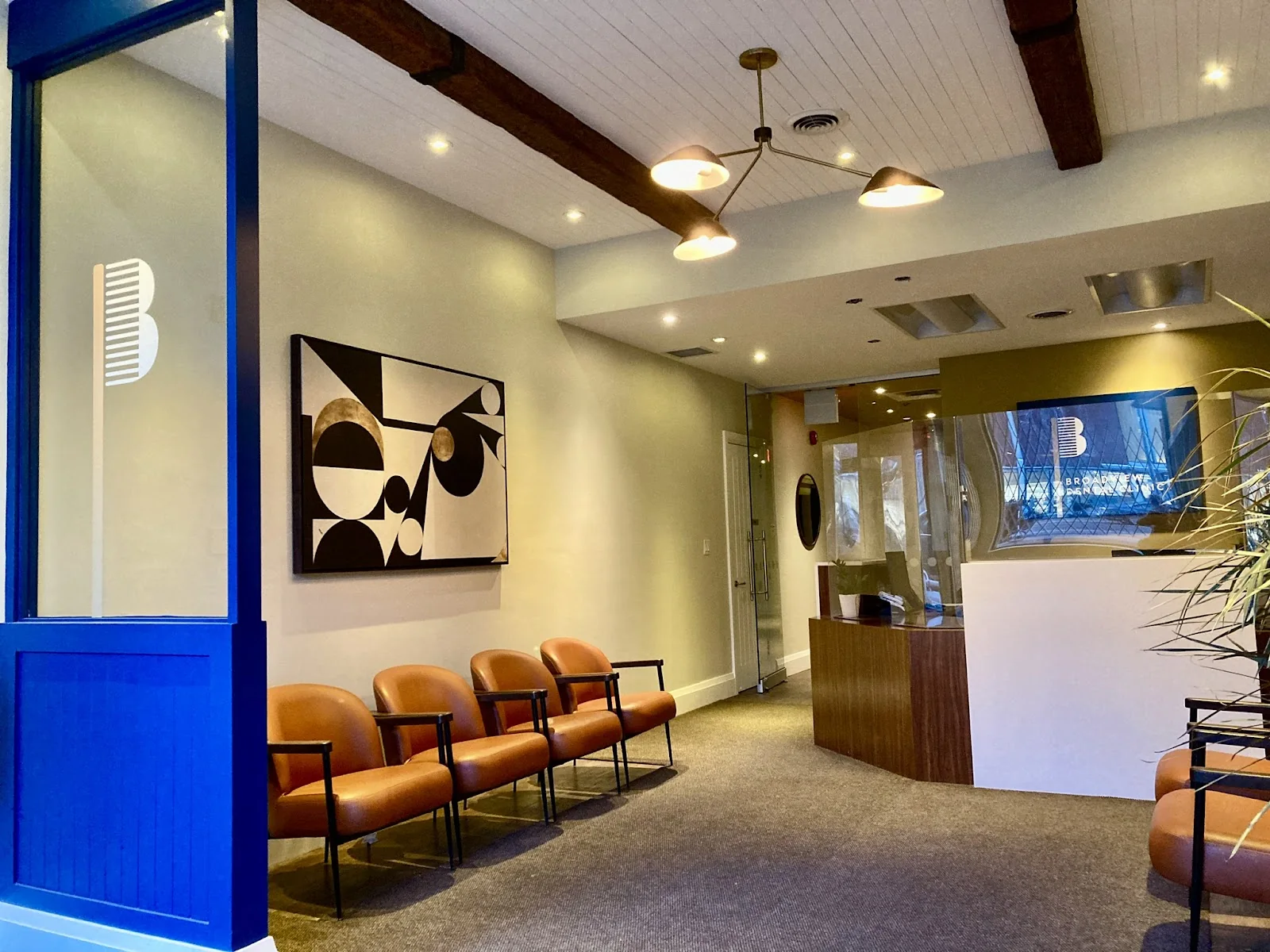 The reception and waiting area inside Broadview Dental Clinic on the Danforth